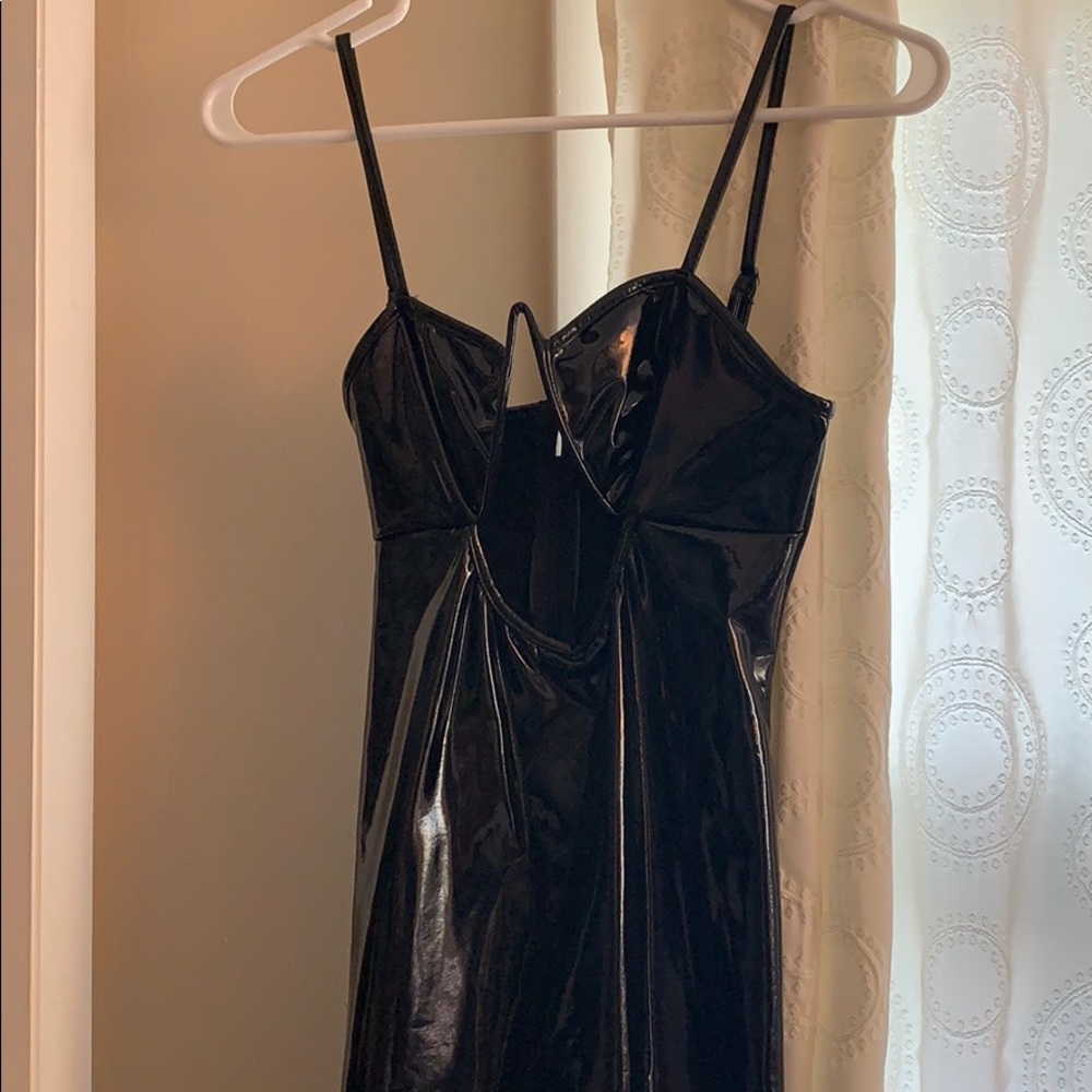 Black pvc Plastic cleavage dress